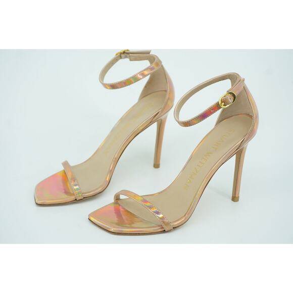 Stuart Weitzman Nudistcurve 100 Hologram Ankle Strappy Sandals Size 7 $475 pink - Picture 5 of 9